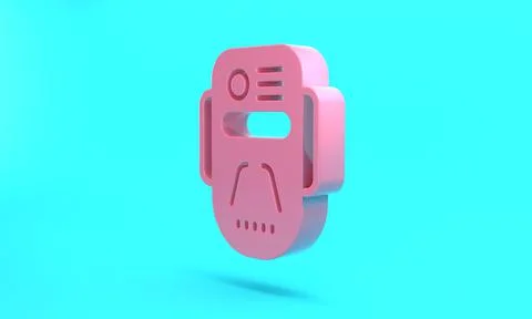 Pink Artificial intelligence robot icon isolated on turquoise blue background Stock Illustration