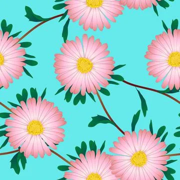 Pink Aster Flower on Blue Background. Vector Illustration Stockillustratie