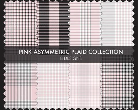Pink Asymmetric Plaid Seamless Pattern Collection Stockillustratie