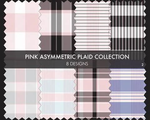 Pink Asymmetric Plaid Seamless Pattern Collection 스톡 일러스트