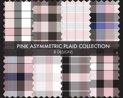 Pink Asymmetric Plaid Seamless Pattern Collection Stock Illustration