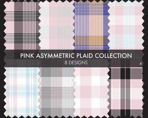 Pink Asymmetric Plaid Seamless Pattern Collection Stock Illustration