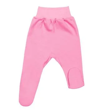 Pink baby footed pants. child footie trousers isolated on white background Stock Photos