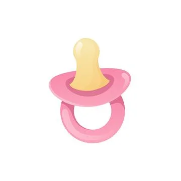 Pink baby pacifier in flat design. Newborn dummy, rubber nipple for girl. Vec Stock Illustration