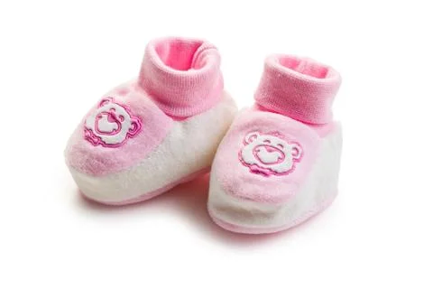 Pink baby shoes Stock Photos