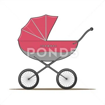 Pink baby stroller Stock Illustration
