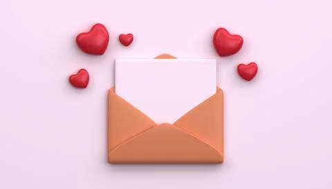Pink background with 3d open empty envelope with hearts. Stock Illustration