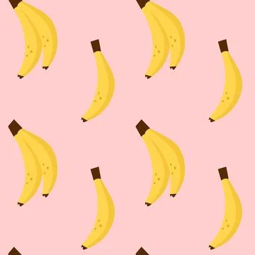 Pink background bananas seamless pattern for print. Girly cute vintage fruits Illustrazione stock
