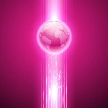 Pink background with binary code to the globe. Illustration