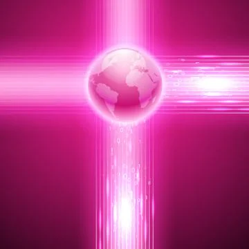 Pink background with binary code to the globe. Illustration