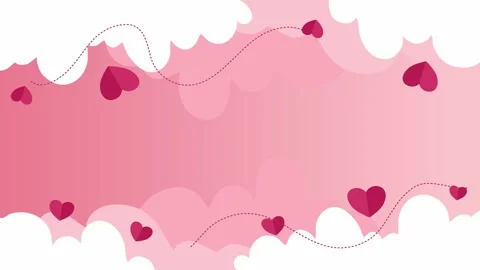 Pink background with clouds and floating hearts valentines design Stock Footage 318121178