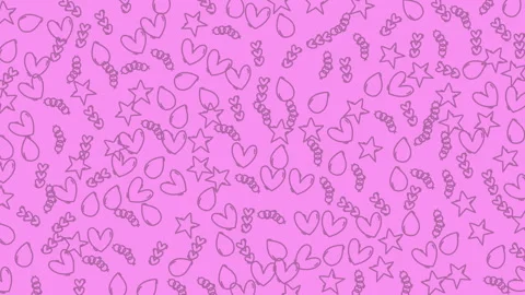 Pink background with cute outline drawings stars, hearts, and small round shapes Stock Footage 336435849