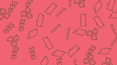 Pink background with dark grey heart, flower, diamond, and arrow shape Stock Footage 336437457