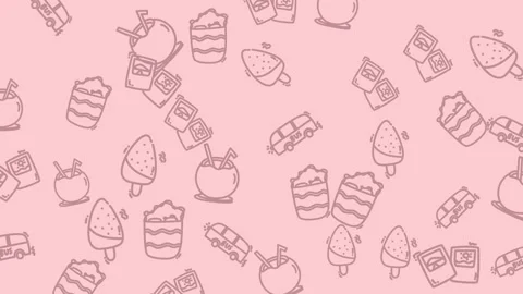 Pink background with dessert doodles, suitable for bakery menus, recipe cards, s Video stock 325060333