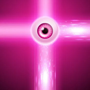 Pink background with eye and binary code. 스톡 일러스트