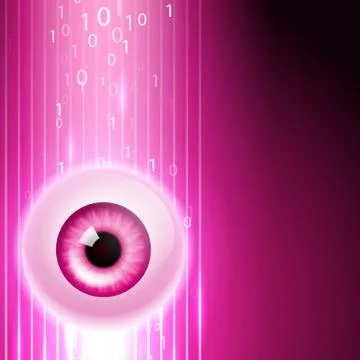 Pink background with eye and binary code. Stock Illustration