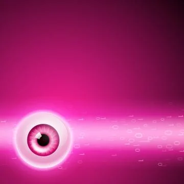 Pink background with eye and binary code. 스톡 일러스트
