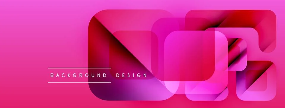 Pink background features overlapping rounded squares. Modern design elements Stock Illustration