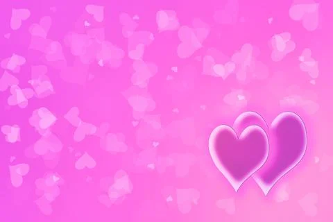 Pink background with flying transparent hearts. Unobtrusive light background  Stock Illustration