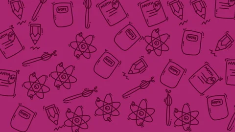 Pink background with hand-drawn school items Stock Footage 335834552