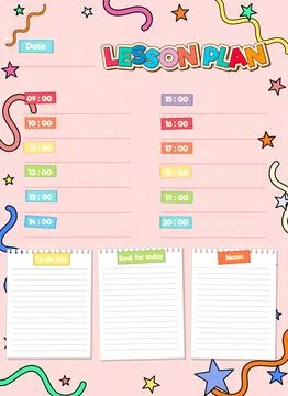 Pink Background Lined Notepad with Hourly Daily Plan Stock Illustration