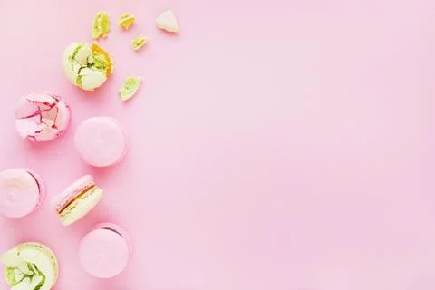 Pink background with macarons Stock Photos