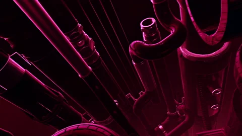 Pink background. Motion.Multicolored pipes in animations illuminated by a laser Stock Footage 202226198