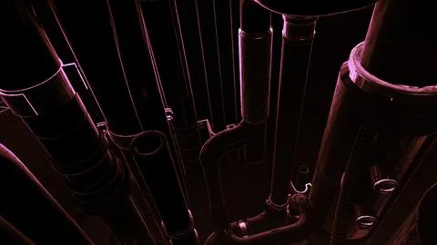 Pink background. Motion.Multicolored pipes in animations illuminated by a laser 스톡 일러스트