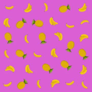 Pink background pattern with bananas and pineapples イラスト素材
