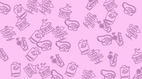 Pink background patterns with holiday signs, merrygo rounds, cameras, and drinks Stock Footage 336435211