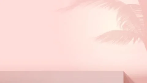 Pink background with podium for product presentation. Shadow of palm on wall Stock Illustration
