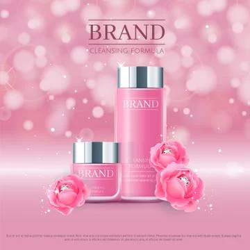 Pink background with realistic 3D vector moisturizing cosmetic c Stock Illustration