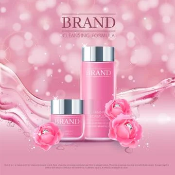 Pink background with realistic vector moisturizing cosmetic cleansing premium Stock Illustration