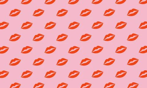 Pink background with red lips seamless pattern. Stock Illustration