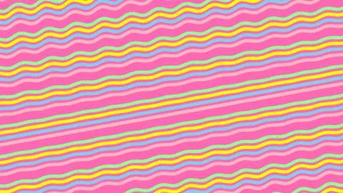 Pink background with repeating multicolored wavy stripes in yellow, blue, gre Stock Illustration