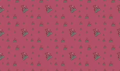 Pink background with small birthday cake and party hat pattern Stock Illustration