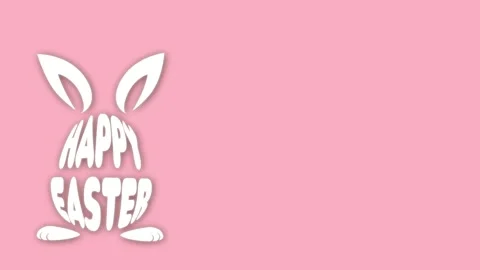 On a pink background, a white Happy Easter text pops out in the shape of an egg Stock Footage 268979623