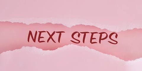 A pink background with the words Next Steps written in red Stock Photos