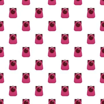 Pink backpack design repeating on a white background Stock Illustration