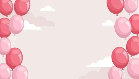 Pink balloons on beige cloud background with copy space. Festive frame Stock Illustration