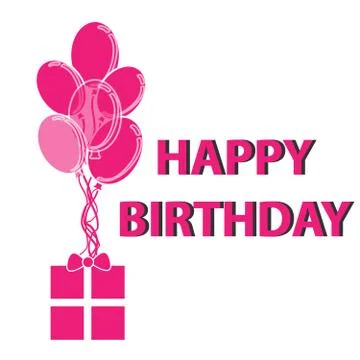 Pink balloons on white background with text happy birthday. Vector illustrati Stock Illustration