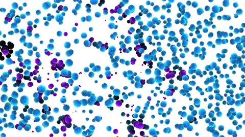 Pink balls on a white background attack the blue ones. The blue ones turn black Stockbeeldmateriaal 164522005