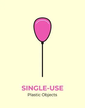 Pink baloon with single-use plastic stick. Vector illustration of recycling p Stock Illustration