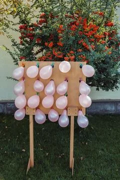 Pink baloons on background of the backyard Stock Photos