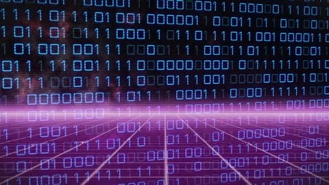 Pink band brightening, causing binary scrolling and magenta grid advancing, 库存影片 321161719