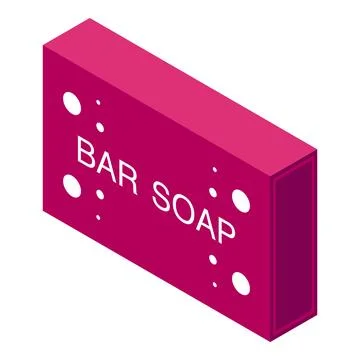 Pink bar soap showing bubbles and lettering in isometric view Stock Illustration