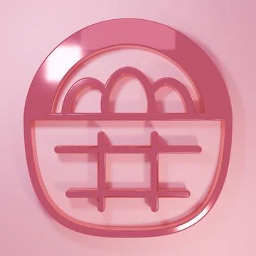 Pink Basket with easter eggs icon isolated on pink background. Happy Easter.. 스톡 일러스트