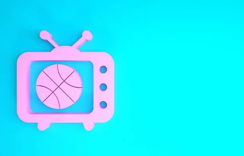 Pink Basketball match on tv program icon isolated on blue background. Minimal 스톡 일러스트