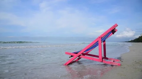 Pink beach chair Video stock 56958586