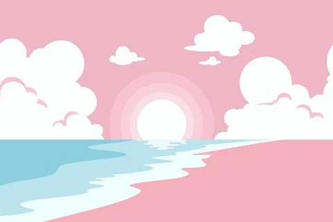 Pink beach flat sunset background 스톡 일러스트